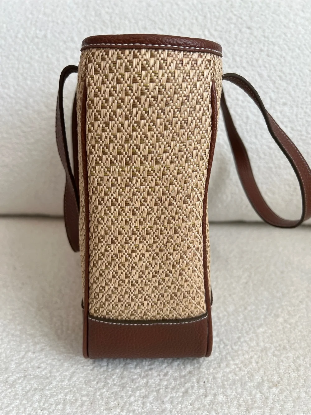 Jaclyn Smith Woven Straw Shoulder Bag with Brown Leather Trim